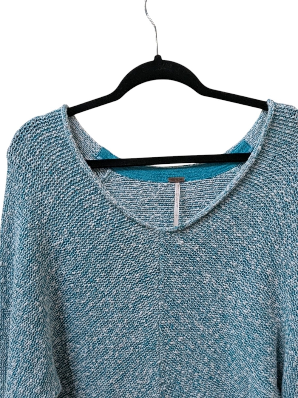Free People Bright Lights Teal Aqua Blue Marled Scoop Neck Pullover (L) - Picture 4 of 8
